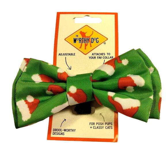 Worthy Dog Christmas Collar Bow Tie Green Red Santa Hat Pet Dog Cat - Picture 1 of 3